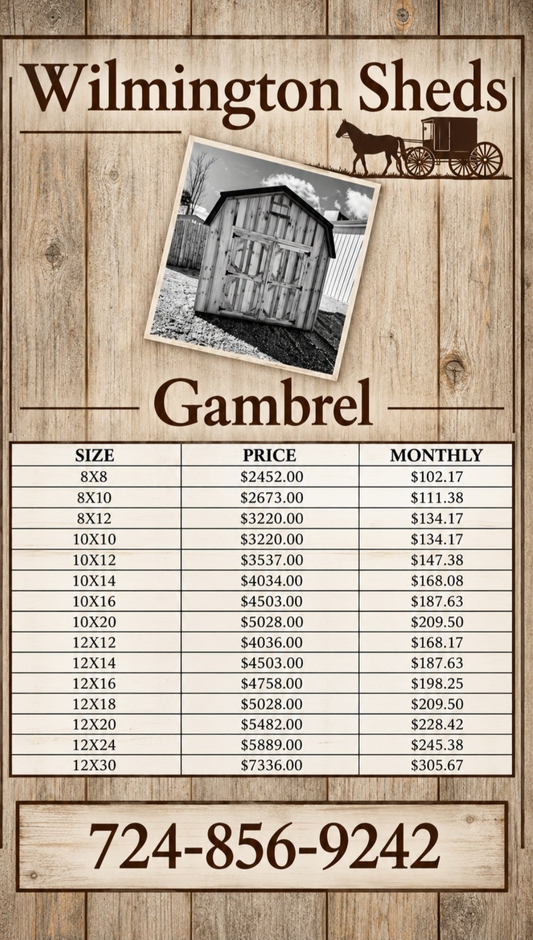 Wilmington Gambrel price sheet